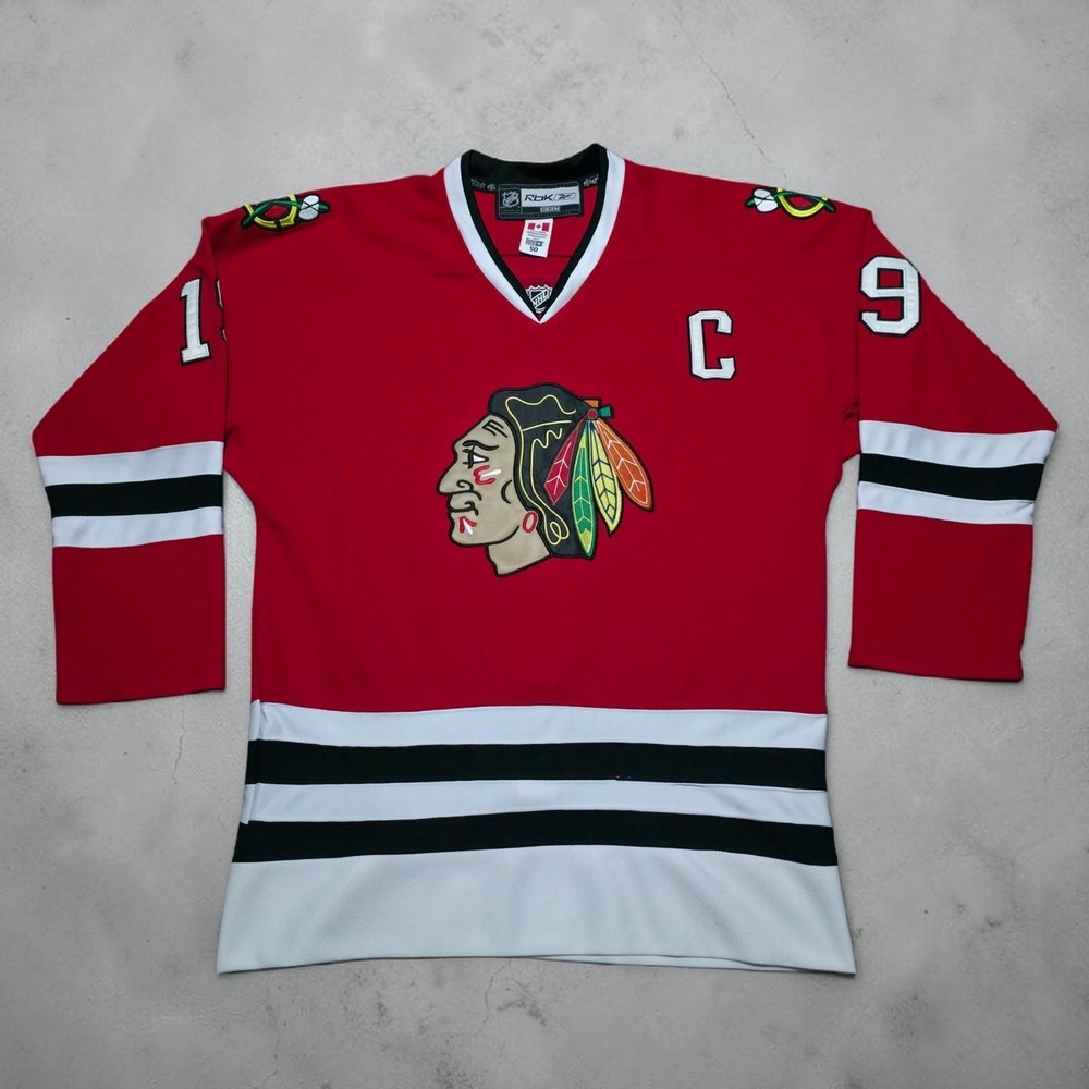 Vintage Reebok Mens 50 Chicago Blackhawks Jonathan Toews #19 NHL Jersey W/ Strap
